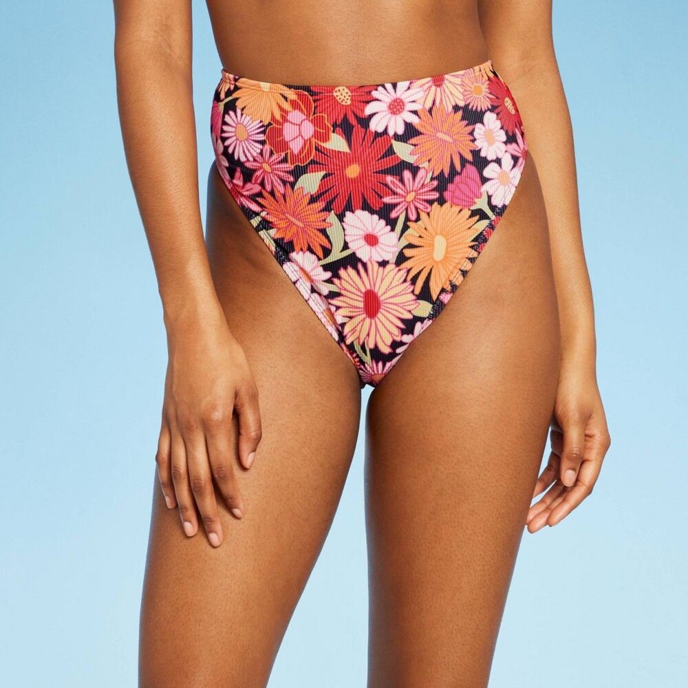 Wild Fable Women's Ribbed High Waist High Leg Cheeky Bikini Bottom - XS